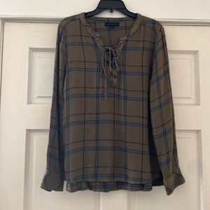 Sanctuary Green Striped Crisscross Ling Sleeve Top Size L